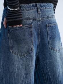 Manfinity Roghcode Y2K Retro Men's Baggy Jeans With Wide Leg - Dark Wash - View 7