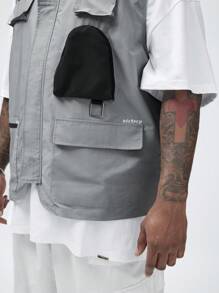 Manfinity VCAY Manfinity NXTstreet Men's Plus Size Woven Casual Patchwork Utility Vest Suitable For Summer - Multicolor - View 6