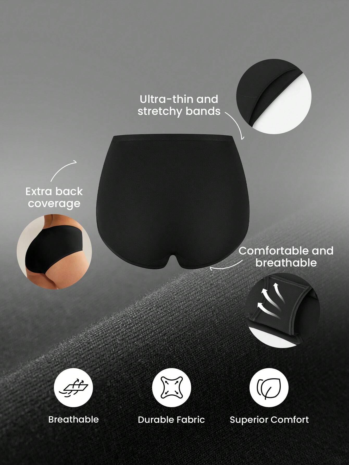 3-Pack Airy Cotton Basics High Waist Black Briefs Women Underwear Panties-All Black Also Suitable For Teen Girl & Young & Kid