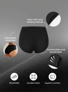 LUVLETTE 3 条装透气棉质基础款高腰黑色三角裤女士内裤 - 全黑，也适合少女、青少年和儿童 - 黑色 - 查看 2