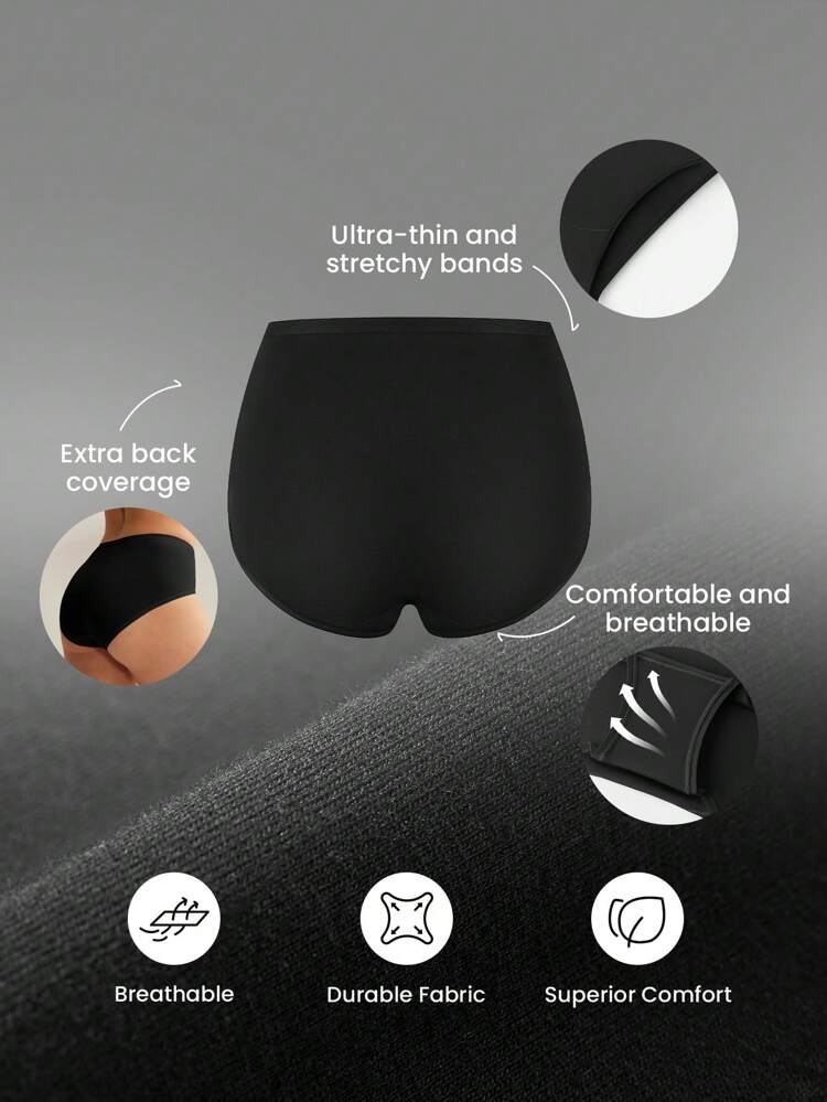 3-Pack Airy Cotton Basics High Waist Black Briefs Women Underwear Panties-All Black Also Suitable For Teen Girl & Young & Kid