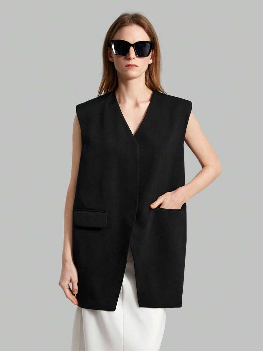 Ontre Ladies' Sleeveless V Neck Blazer - Black - View 1