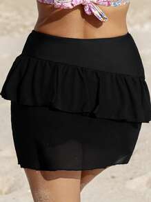 SHEIN Swim 女士纯色 3D 花朵装饰泳裤，带荷叶边，2 件套，海滩度假风格夏季