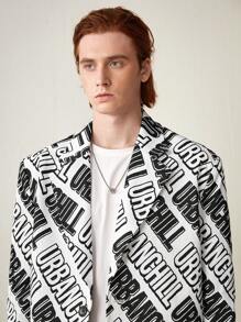 Manfinity VCAY Men's Fashionable Loose Fit Full Printed Long Sleeve Blazer For Daily Casual Wear, For Fall Winter