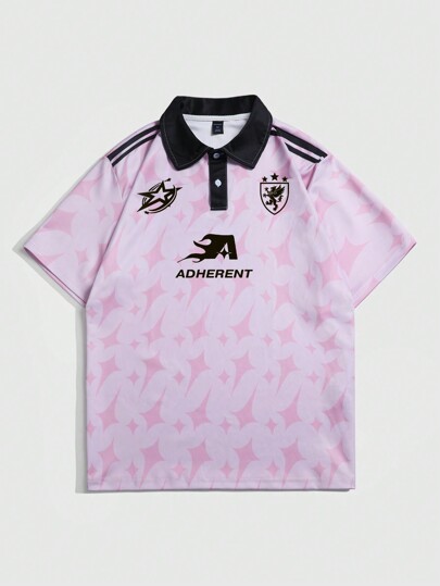 Street Life Men's Casual Color Block Jersey Polo Shirt With Star Print, Short Sleeve, Summer, School, 2000s Style