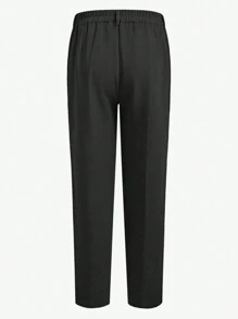 AKNOTIC Business Casual 易護理2入組男士老錢風格商務休閒織物西裝外套和拉鍊腰部長褲套裝，適用於春秋時節，適用於職場 - 黑色 - 查看 4