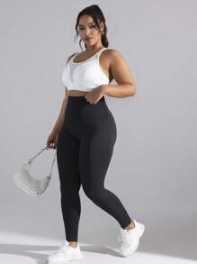 Easithlete Plus-Size Women's Adjustable Waist Fat-Burning Running Fitness Sweatpants With Front Button And Tummy Control Yoga Pants - Black - View 4