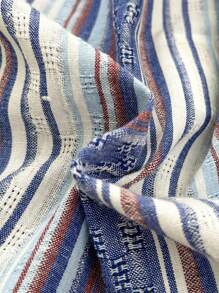 Cozy Pixies 寶寶男孩彩色條紋立領短袖針織開衫配短褲套裝 - 棕色 - 查看 3