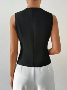 Chiquease Women's Basic Solid Color Sleeveless Blazer For Daily Wear