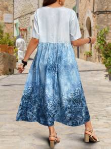 EMERY ROSE Plus Size Summer Contrast Floral Short Sleeve Dress