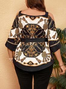 SHEIN Clasi Plus Size Women's Off-Shoulder Shirt With Floral Print - Multicolor - View 2