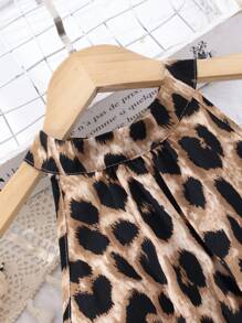 Sparklyn 青少女豹紋不對稱擺無袖連衣裙 - 棕色 - 查看 4