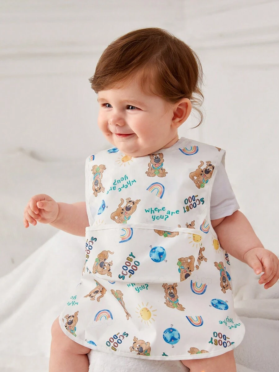 SCOOBY-DOO X SHEIN Babero impermeable y resistente al aceite con estampado de dibujos animados, babero de alimentación y cubierta auxiliar para alimentos, adecuado para comidas, pintura y actividades al aire libre