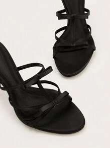 Tacones altos stilettos sexy de punta afilada con decoración de lazo en color vino tinto, zapatos de fiesta - Negro - Ver 5