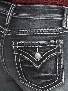 Shorts de mezclilla ajustados a la cadera para mujer - Gris - Ver 4