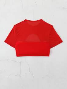 Swim EVENT Ladies' Simple Solid Color Short Sleeve Swimwear Top - Red - View 2