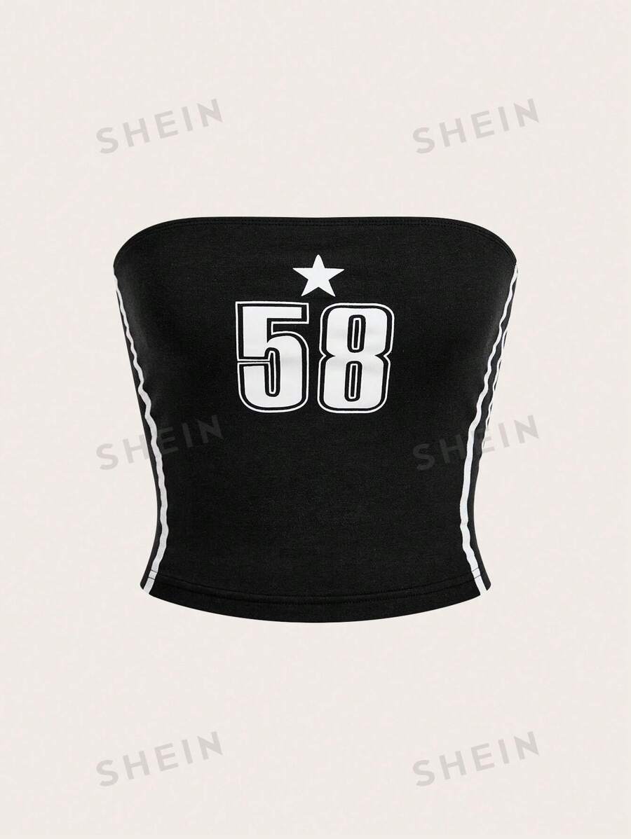 SHEIN EZwear Top de tubo con bloque de color en el borde y estampado de letra
