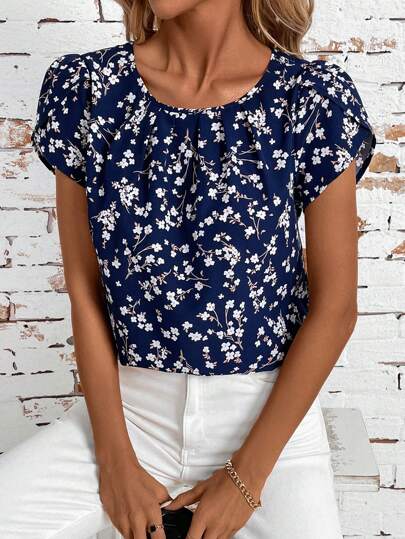 SHEIN Clasi Vintage Ditsy Floral Short Sleeve Shirt