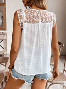 SHEIN Frenchy 女士圓領純色蕾絲拼接夏季休閒襯衫