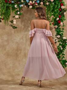 Sexy Chiffon Ruffled Maternity Cami Elegant Dress, For Party - Pink - View 2