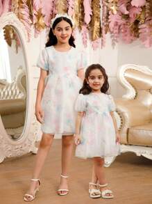 Girls' Eyelash Lace Printed Princess Skirt (Sibling Outfits, Mathing Outfits - 2 Pieces Sold Separately) - White - View 1