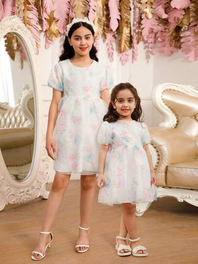 Girls' Eyelash Lace Printed Princess Skirt (Sibling Outfits, Mathing Outfits - 2 Pieces Sold Separately)