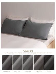 2个100%纯棉枕套，柔软舒适，信封式开口，适用于卧室和床上用品。 - 淺灰色 - 查看 3