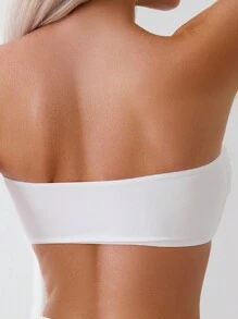 SHEIN Swim 女士夏季海灘純色無肩帶比基尼上衣，附有3D花裝飾 - 白色 - 查看 3