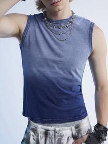 Manfinity Roghcode Men's Summer Y2K Street Style Ombre Patched Denim Vest - Light Wash - View 5