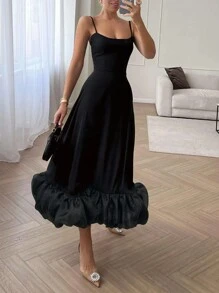 Ladies Summer Elegant Three-Dimensional Hem Cami Dress - Black - View 1