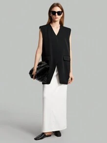 Ontre Ladies' Sleeveless V Neck Blazer - Black - View 6