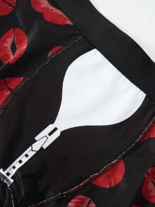 Funny Cute Men's Knitted Fabric Trunks With Multicolor Kiss Lip Print And Tape Details - Multicolor - View 4