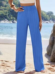 RueChic Wide Leg Pants, Pleating Fabric - Blue - View 6