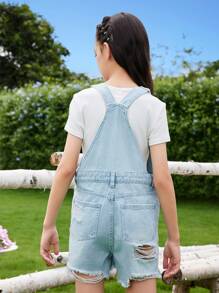Sommerliche lässige zerstörte Latzhose mit schwerer Waschung für Tween-Mädchen