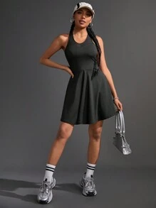 Streetz SHEIN Sport Damen Sport Kleid mit einfarbigem Mesh Kontrast Trägerhalsausschnitt