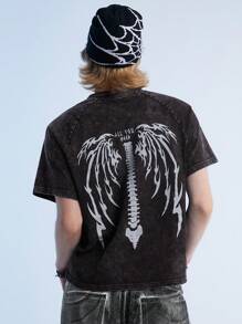 Manfinity Denimwave Y2K Retro Street Style Men's Acid-Washed Loose Short Sleeve Denim Tee - Black - View 1