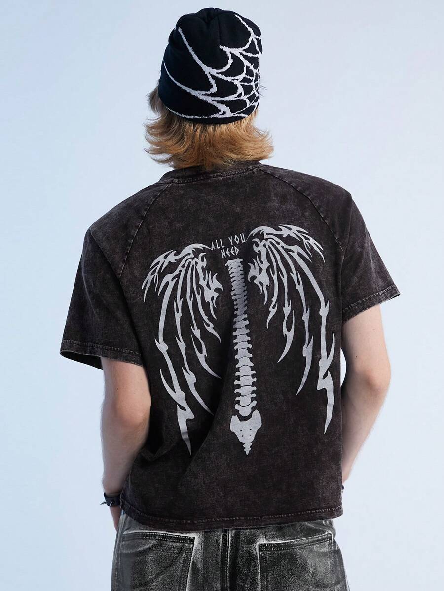 Manfinity Denimwave Y2K Retro Street Style Men's Acid-Washed Loose Short Sleeve Denim Tee - Black - View 1