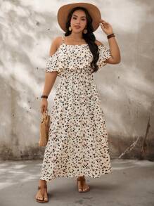 SHEIN LUNE 大尺碼女裝假日風格小花紋荷葉邊連身裙 - 彩色 - 查看 3