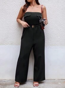 SHEIN Unity Mono sin tirantes de unicolor para mujer de talla grande para uso diario - Negro - Ver 3