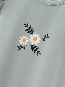 SHEIN Playful Pals 3 件套女婴休闲花卉印花盖袖连体衣套装，夏季 - 彩色 - 查看 3