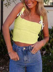 Women's Bow Tied Cutout Side Camisole Tank Top For Summer - 芥末黃 - 查看 5