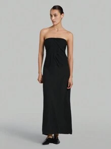 Ontre 女款百褶無肩帶上衣 - 黑色 - 查看 3