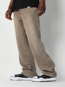 SUMWON Pantalón vaquero de corte holgado con gráfico impreso en el bolsillo trasero, detalle LA