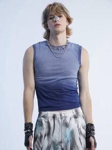 Manfinity Roghcode Men's Summer Y2K Street Style Ombre Patched Denim Vest - Light Wash - View 6