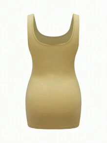 SHEIN Maternity Solid Color Ruched Round Neck Sports Vest - Apricot - View 2