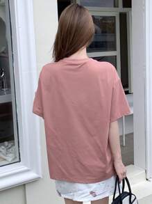 DAZY 女性夏季字母印花圓領短袖休閒T恤 - 粉色 - 查看 5