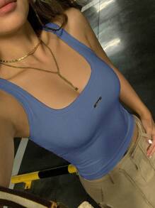 SHEIN EZwear 女士夏季金屬字母印花修身方領背心