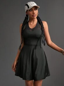 Streetz SHEIN Sport Damen Sport Kleid mit einfarbigem Mesh Kontrast Trägerhalsausschnitt