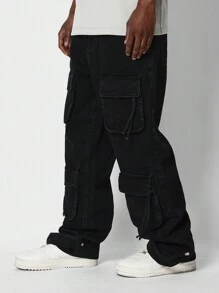 SUMWON Loose Fit Baggy Jean With Cargo Pockets - Black - View 2