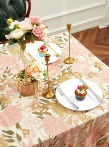 LongNap™ 1 Stück Leinenstruktur Blumenmuster 170GSM dicker rechteckiger Tischdecke, fleckenresistente Tischdecke, knitterfreier dekorativer Stoff elegante Tischdecke für das Essen/Party/Buffet/Hochzeit